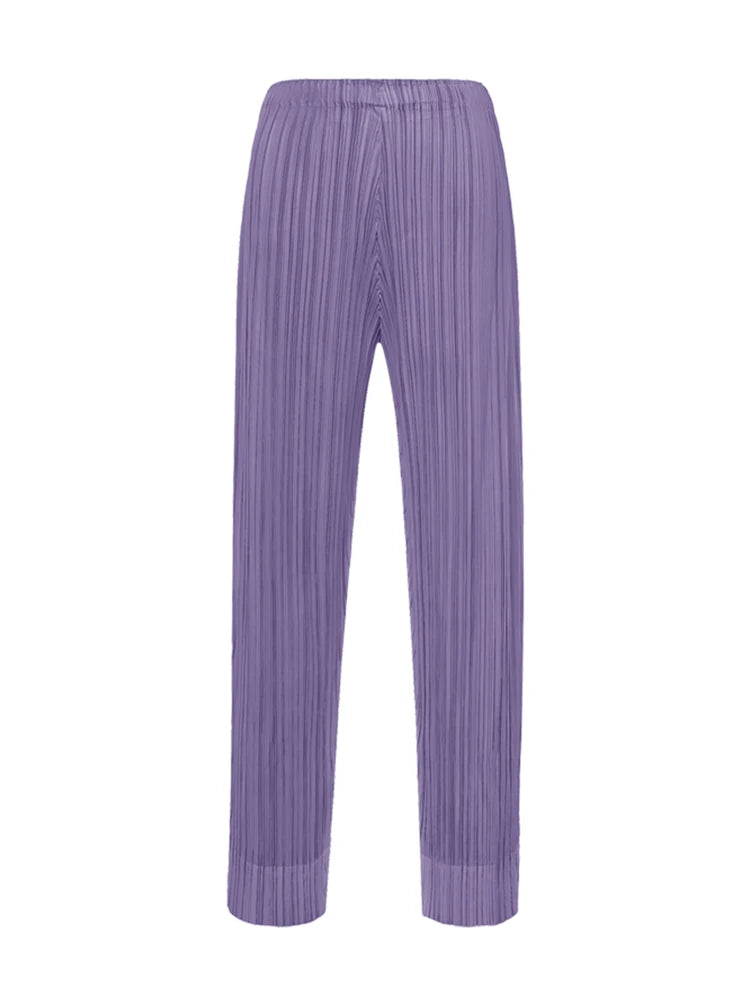 Miyake Pleated Simple Casual Ankle-Length Pants Spring Summer Autumn Pencil Pants Korean Fashion Women Basics Trousers In Stock