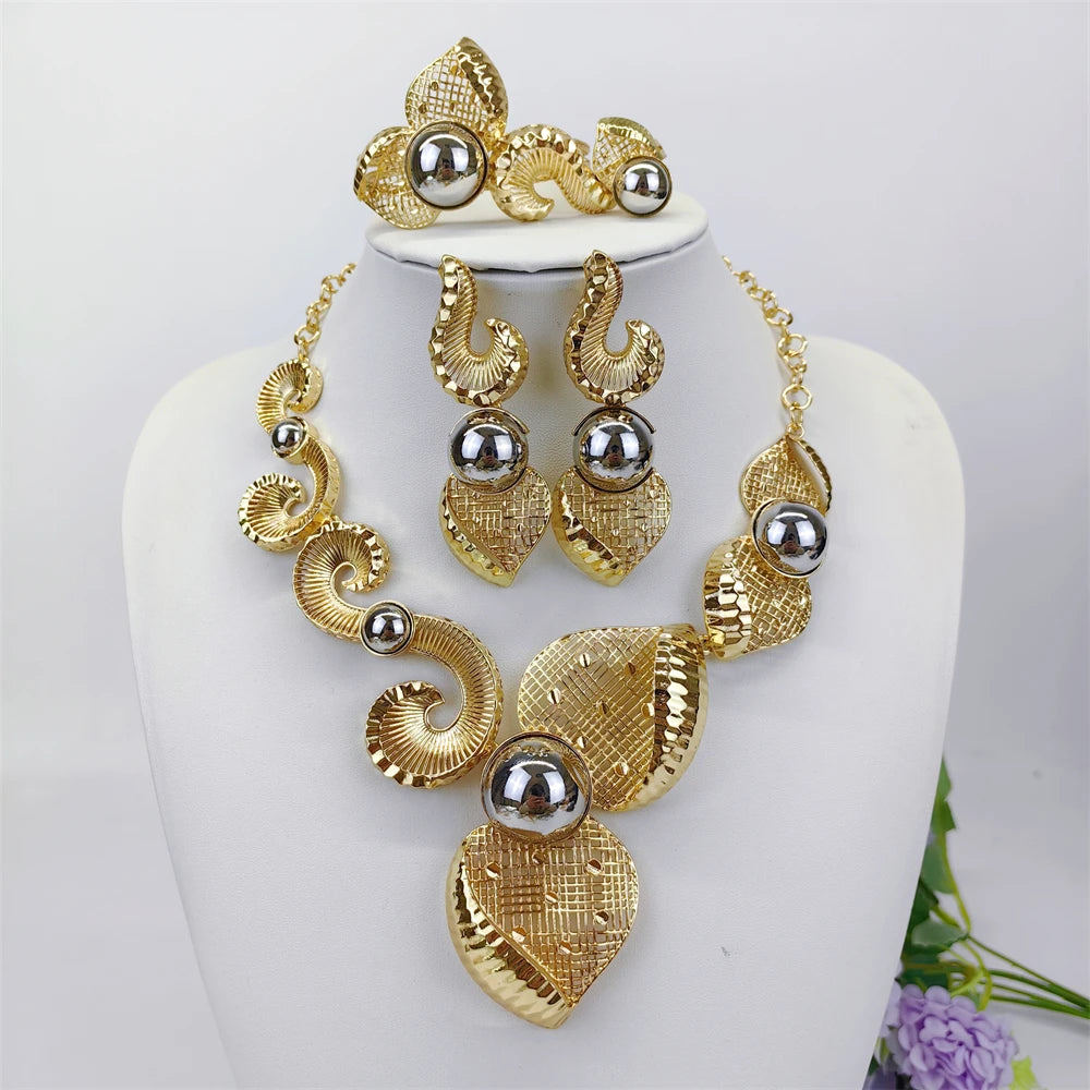 Jewelry Sets For Women Pendant Necklace Gold Plated Silver Simple Fashion Design Big Earring Bracelet Ring Sets Exquisite Gifts