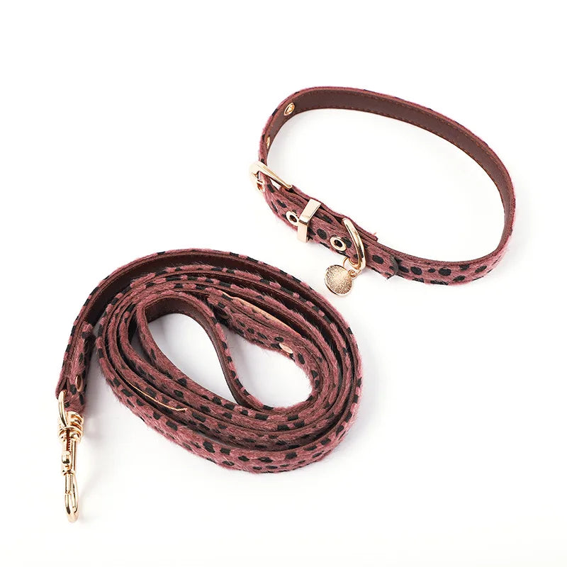 Leopard Print Horsehair Pet Collar Dog Chest Harness Leash Adjustable Set Small Dog Pet Supplies Accessories