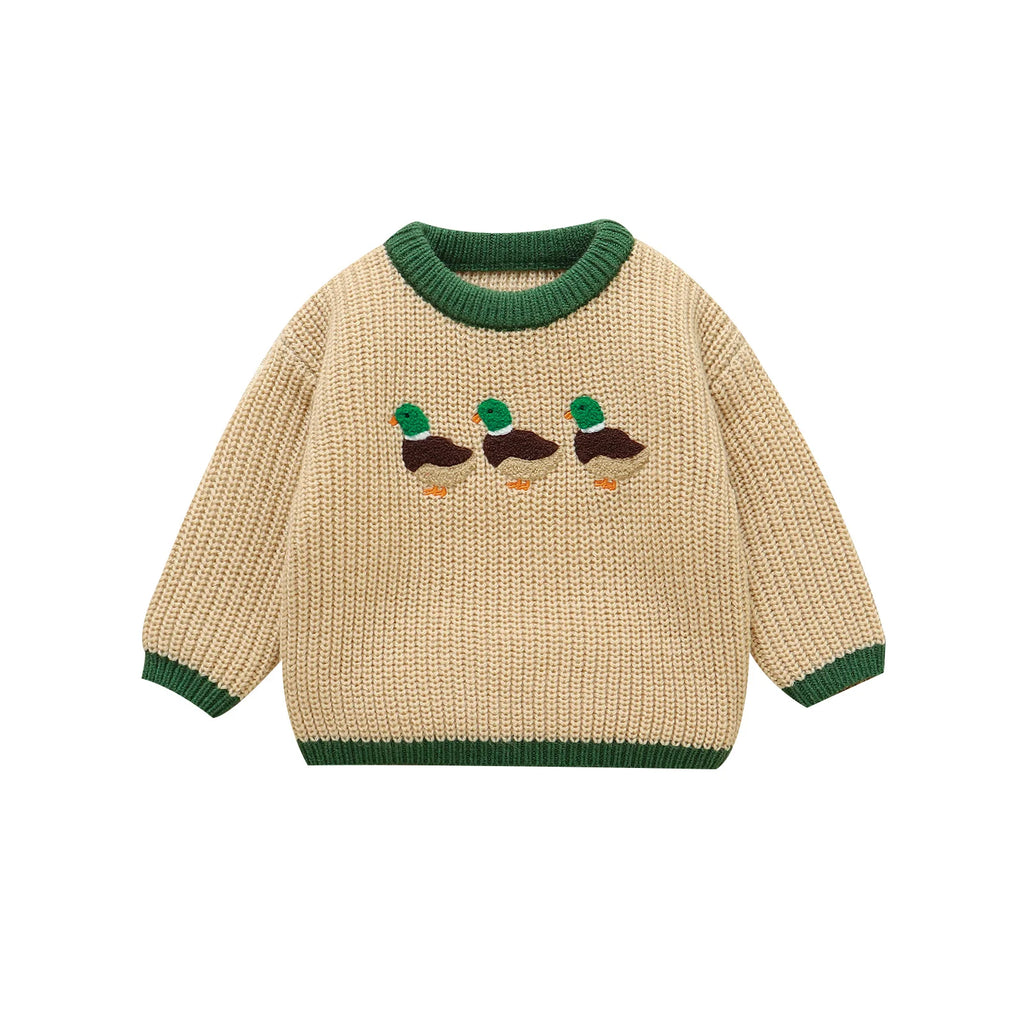 Infant Baby Sweaters Knitted Boy Girl Pullovers Long Sleeve Autumn Newborn Kid Clothes Fashion Pink Solid Cute Cartoon Duck Tops