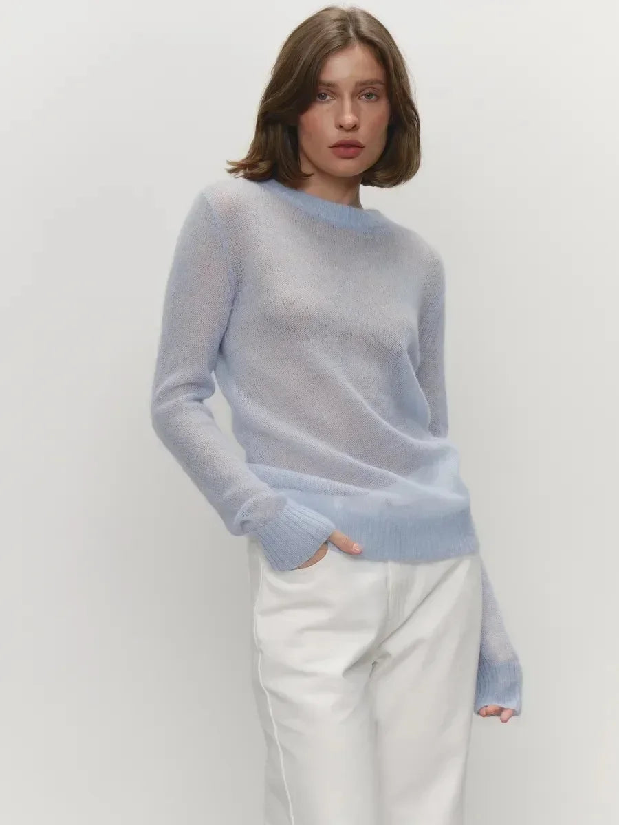 Wolfeel Summer Autumn Elegant Slim Fit Sweater New Women's Jumpers Casual Chic Round Neck Long Sleeved Fashion Loose Pullovers