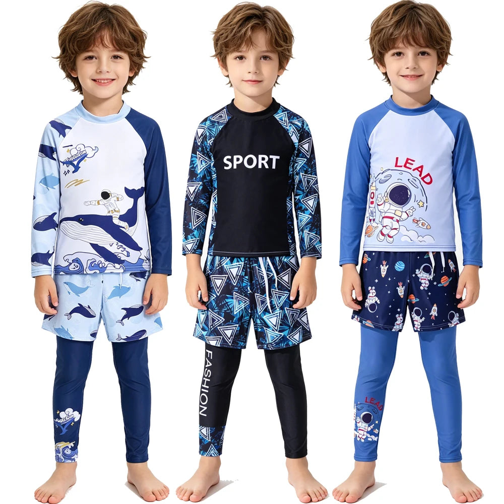 Swimming Suits Boys Toddler 2 3 4 5 6 7 8 9T Swimwear Cute Blue Black Long Sleeve Bathing Suit Shirt Trunks Pants Kid Sportswear