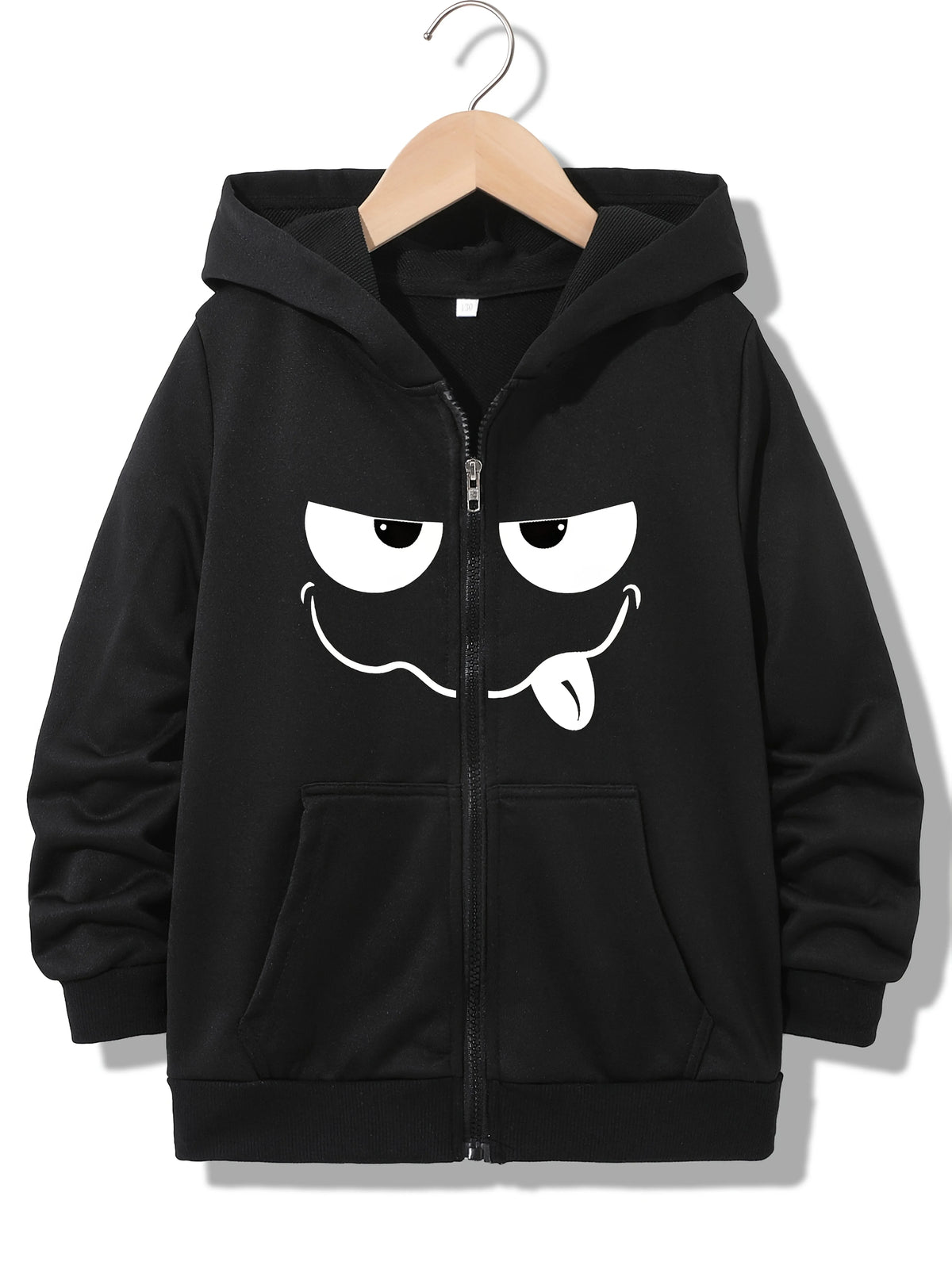 Kids Funny Sly Face Graphic Zip Up Hoodie Loose Long Sleeve Hooded Jacket Casual Cute Outerwear for Boys Girls