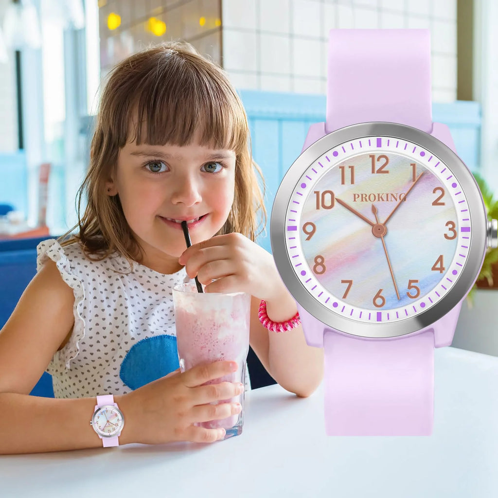 PROKING Kids Watch for Girls Boys Children Teens Analog for Kid 8-18 Years Old Learning Time and Easy to Read 50M Waterproof Wit