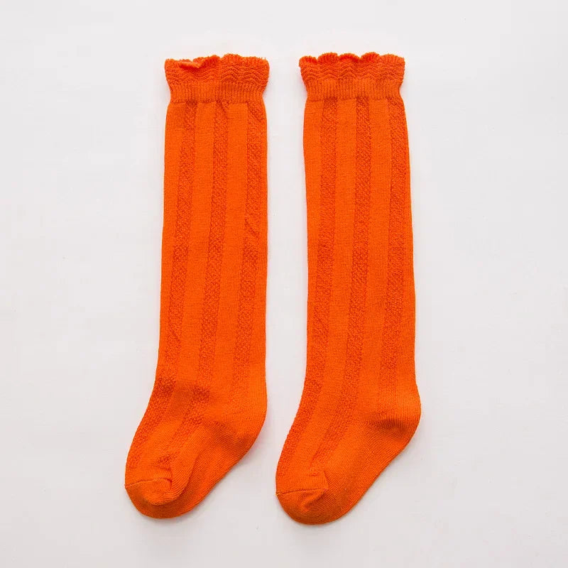 New Spring Autumn Baby Girls Cotton Knee High Socks Kids Girl Long Socks Toddler Double Needle Socks