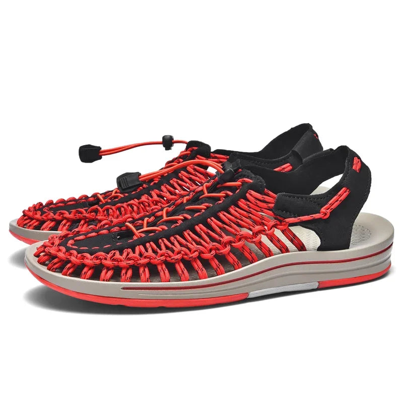 Women Sandals Fashion Handmade Weaving Design Beach Slippers Men Summer Breathable Casual Flat Sandals Outdoor Couples Big Size