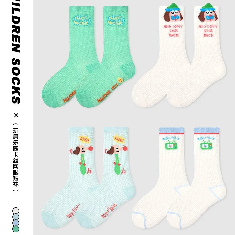 Kids Summer Socks Children's Socks Boys Girls Cartoon Pattern Thin Cotton Mesh Socks 4 Pairs/Lot Baby Calf Socks