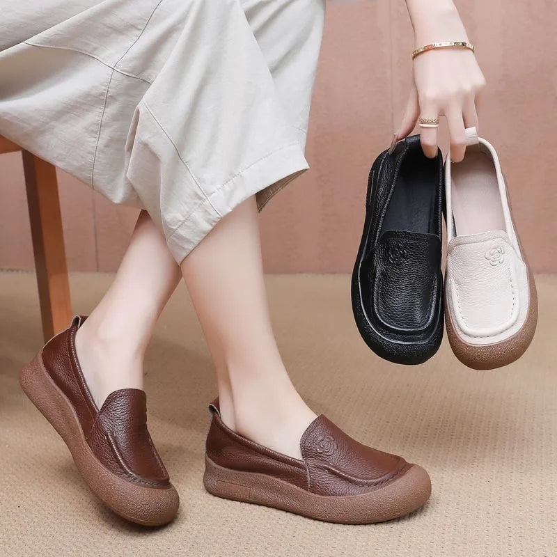 New Women Shoes Retro Luxury Genuine Leather Loafers for Woman Comfortable Vacation Casual Shoes Designer Shoes Zapatos De Mujer