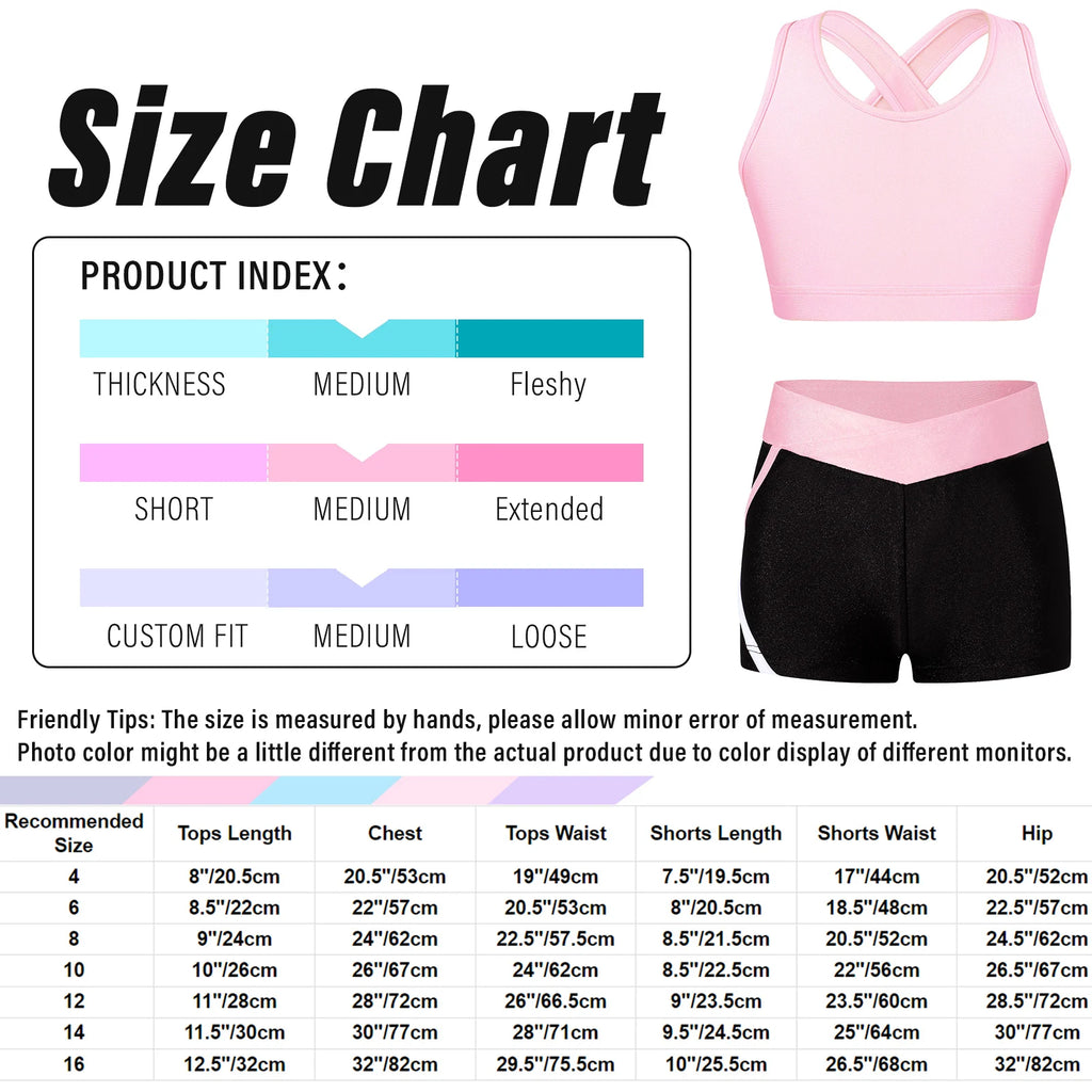 Kids Girls Summer Sports Set Sleeveless Cross Rear Crop Top with Low Rise Shorts Gymnastics Yoga Fitness Cycling Dance Outfits
