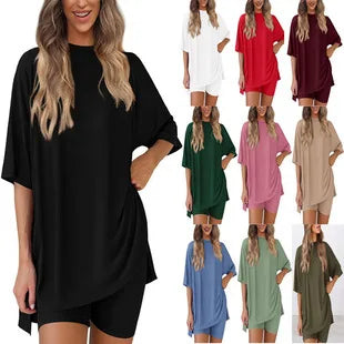 2026 Summer Solid Color Pajama Set for Women Loose Slimming Casual Style Home and Outdoor Wear