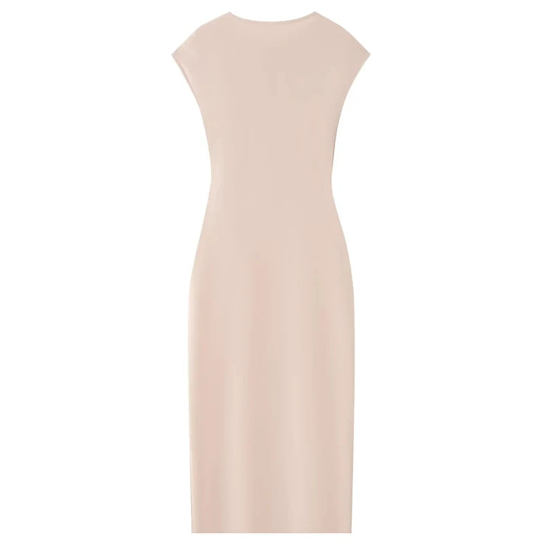 HXAO Ruffled Elegant Party Dresses 2025 Sleeveless Solid Midi Dresses Woman Summer Ruched Evening Dress Fitted Long Dress 088