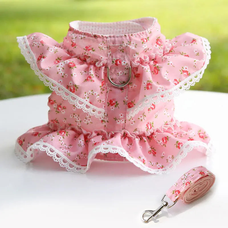 Pets Coller Harness Small Medium Dog Chihuahua Pomeranian Accessories Ins Style Collar with Strap Floral Puppy Leash Pet Harness