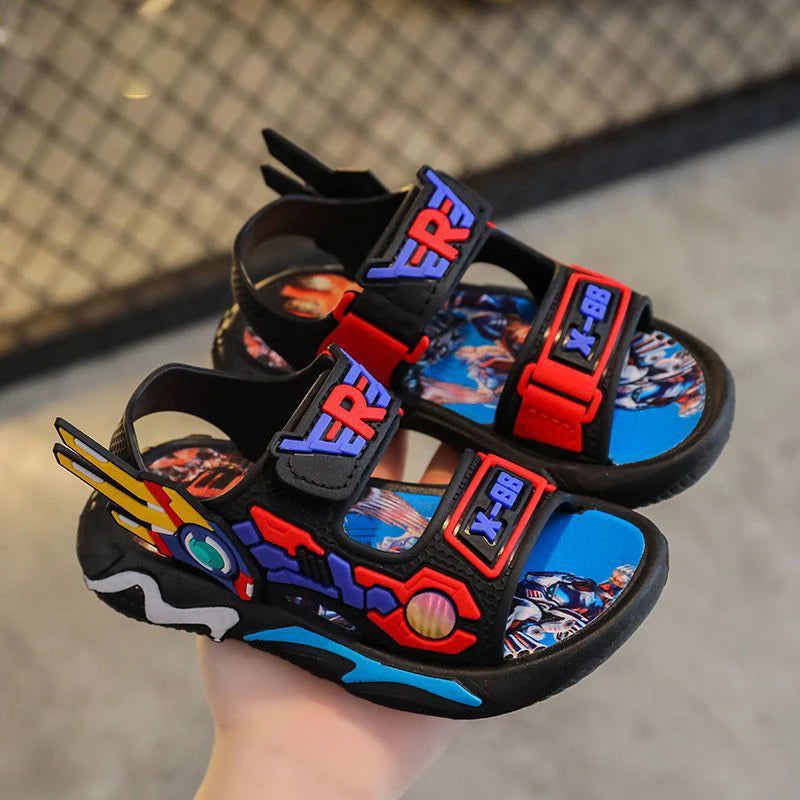 Kids Sandals for Boys 3-12 Year Old Soft Sole Anti Slip Cartoon Design Beach Outdoor Sandals