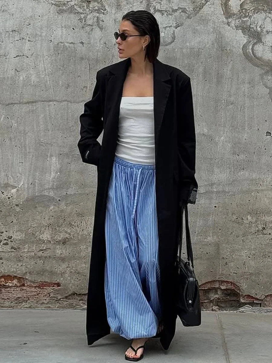 Wolfeel Summer  New Women's Cotton Thin Striped Baggy Lantern Pants  Fashion Elastic Waist Casual Streetwear Trousers