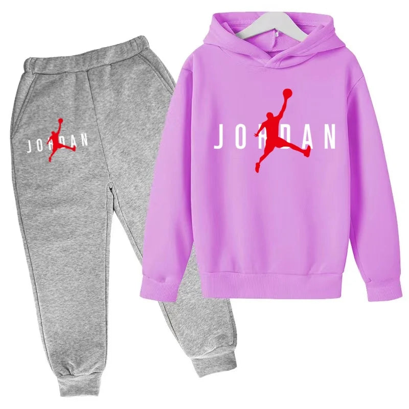 Kids Clothes Hoodie Basketball Letters Pullover Boy Girl 3-12Years Blue Sweatshirt+Black Pants Charming Leisure Brand Sports Set