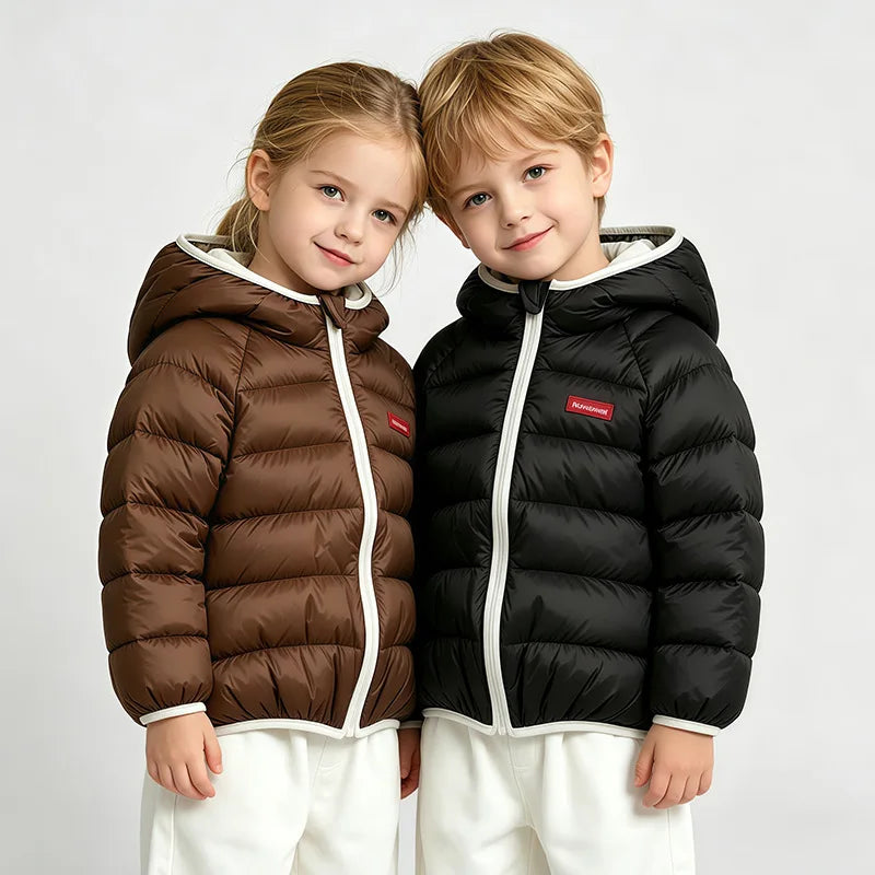 Children's Jacket Boys Girls Korean Autumn Winter Solid Color Hooded lightweight and Warm Autumn Winter Windproof Cotton Jacket