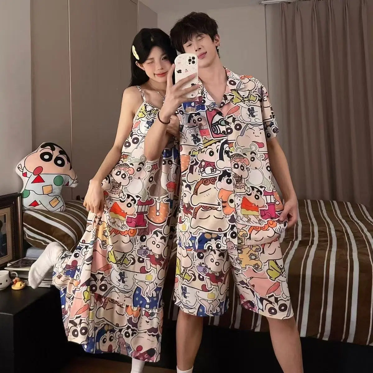 Pajamas Cute Cartoon Originality Printing Lovers Pajamas Summer Loose Comfort Thin Style Household Clothes Suit