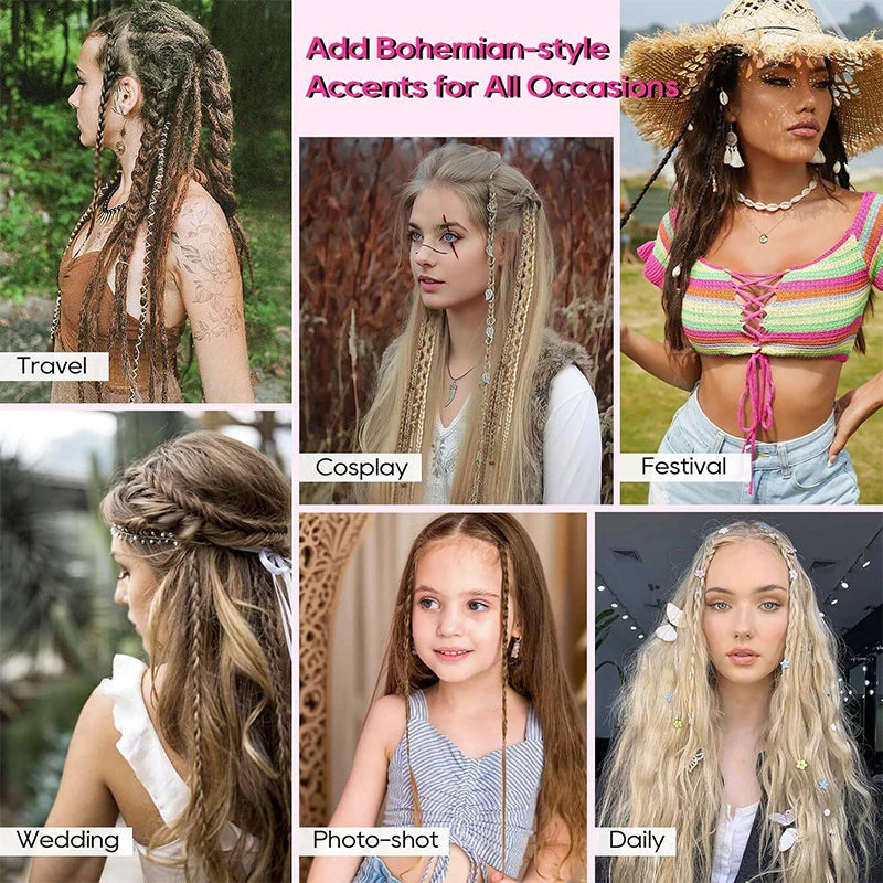 Wig with 4 small braids and hair extensions for women paired with Bohemian style BB clip on synthetic boxing braids