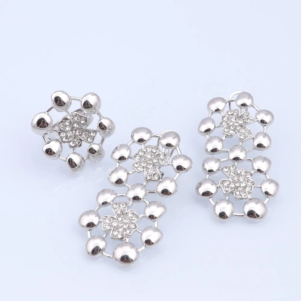 Elegant Jewelry Sets Dubai Silver Plated Jewelry Women Necklace Bracelet Earrings Ring Bride Wedding Party Accessories