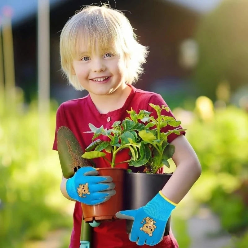 Kids Gardening Yard Work Gloves Children Grippy Rubber Coated Garden Safety Gloves for Toddlers Youth Girls Boys Outdoor Playing