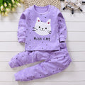 Baby Girl Home Clothes Pajamas Long Pants T-shirt Cartoon Underwear 2-Piece Cartoon Cat Pattern Girls Clothes Suit 0 to 6 Years