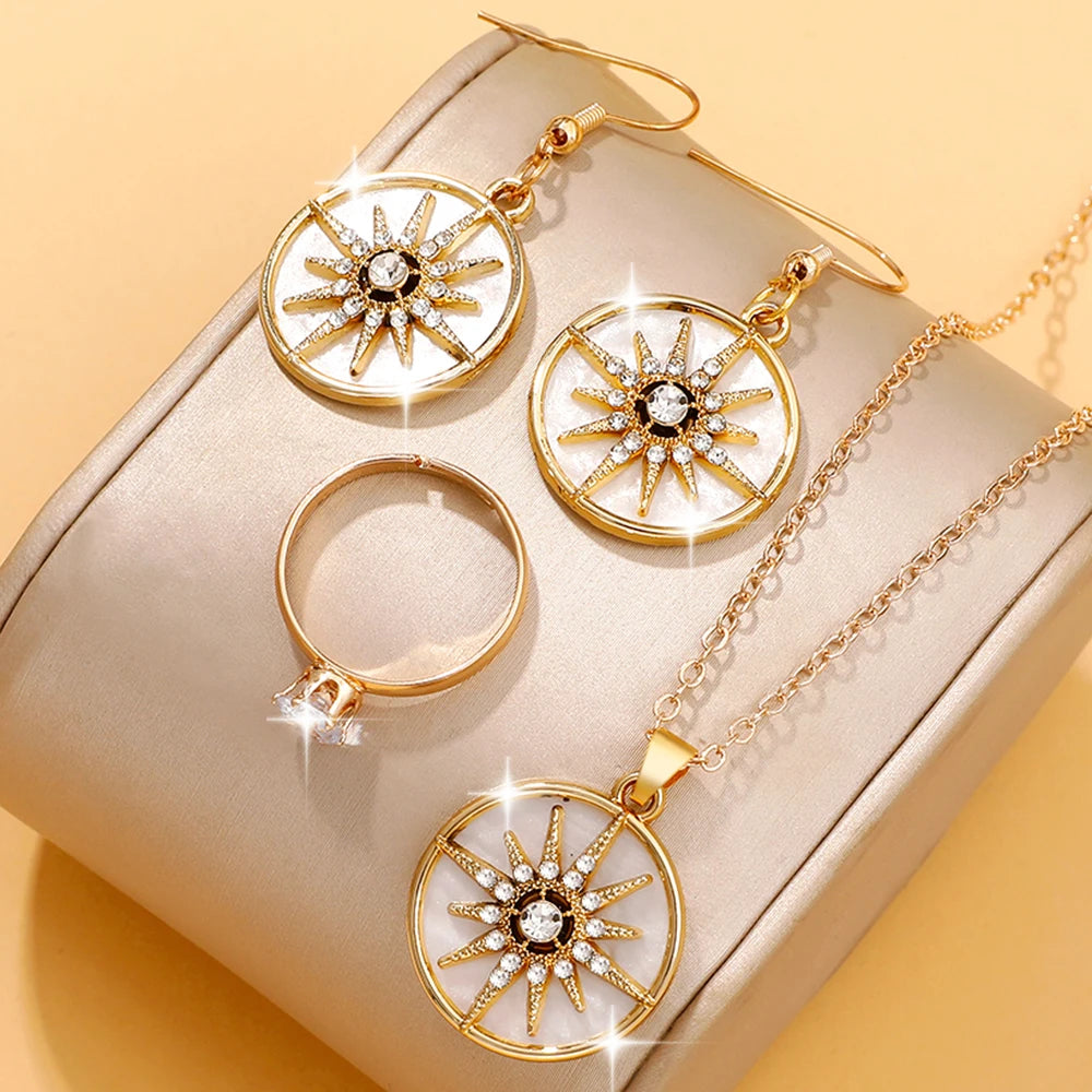 4PCS Women Jewelry Set , Fashion Women's Necklace Earrings Ring,  Minimalist Jewelry