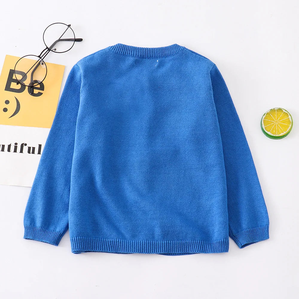 Spring Autumn New Boys Girls Sweater Solid Color Round Neck Single Breasted Design Knitted Coat For 1-8 Years Old Kids