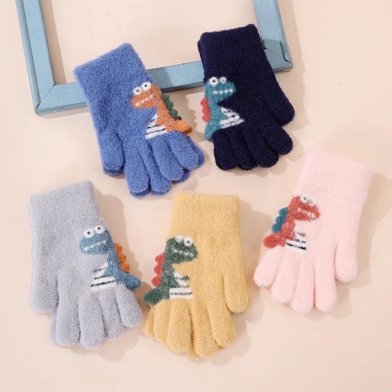 Cute Dinosaur Baby Gloves Kids Woolen Knitted Mittens 2-5Year Boys Girls Full Fingers Gloves Cartoon Children Winter Hand Warmer