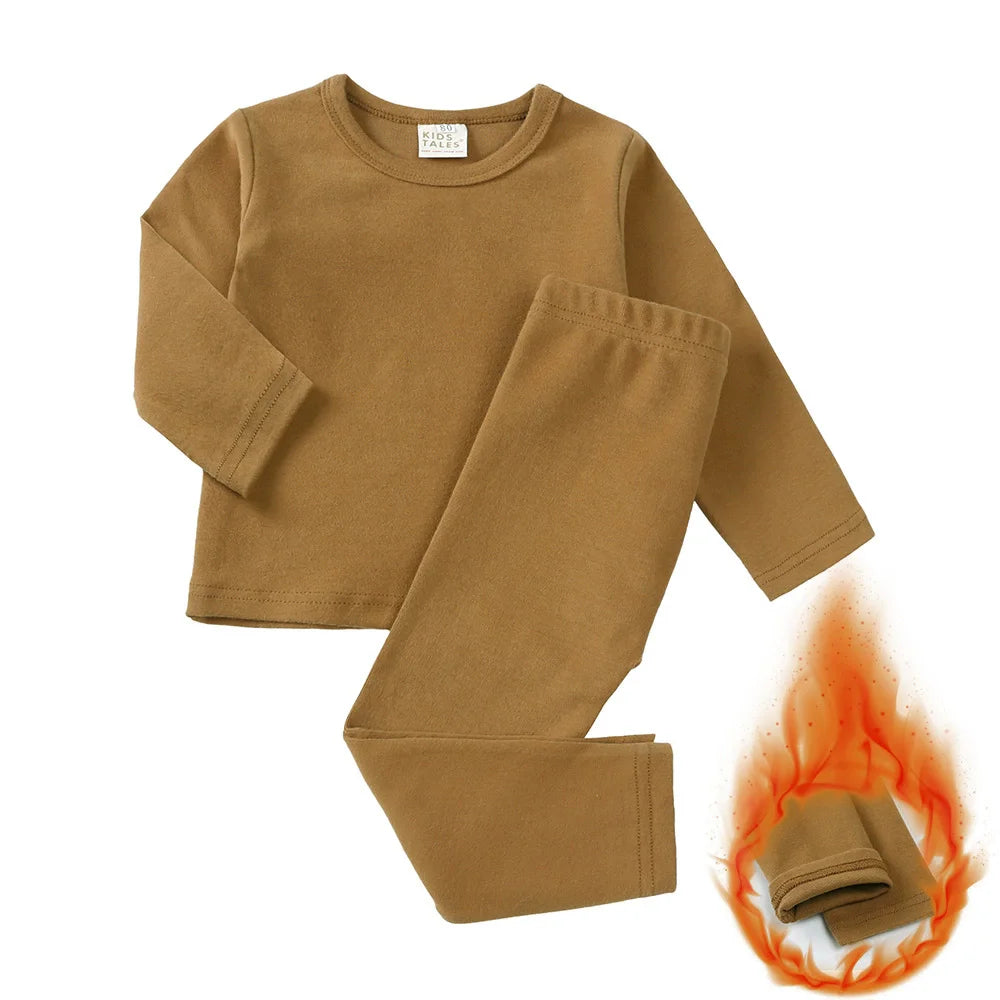Fashion Solid Toddler Girl Pajamas Set Cotton Long Sleeve Warm Pajamas Pants 2 PCS Winter Pajamas for Kids 1-9 Years