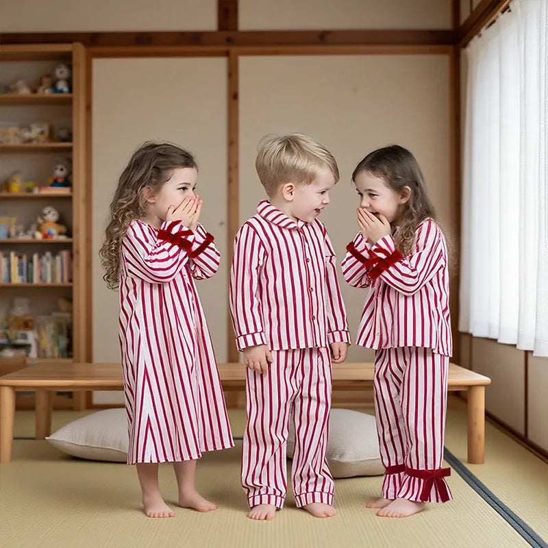 Children Striped Christmas Pajamas Clothes Set Toddler Boy Girl Tops + Pants 2pcs Pants Suit Kids Homewear Cotton Outfits