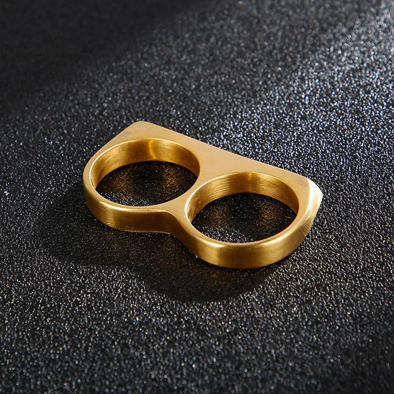 Hiphop Men Ring Fashion Black Gold Silver Color Double Finger Brass Knuckles Rings Jewelry Gifts