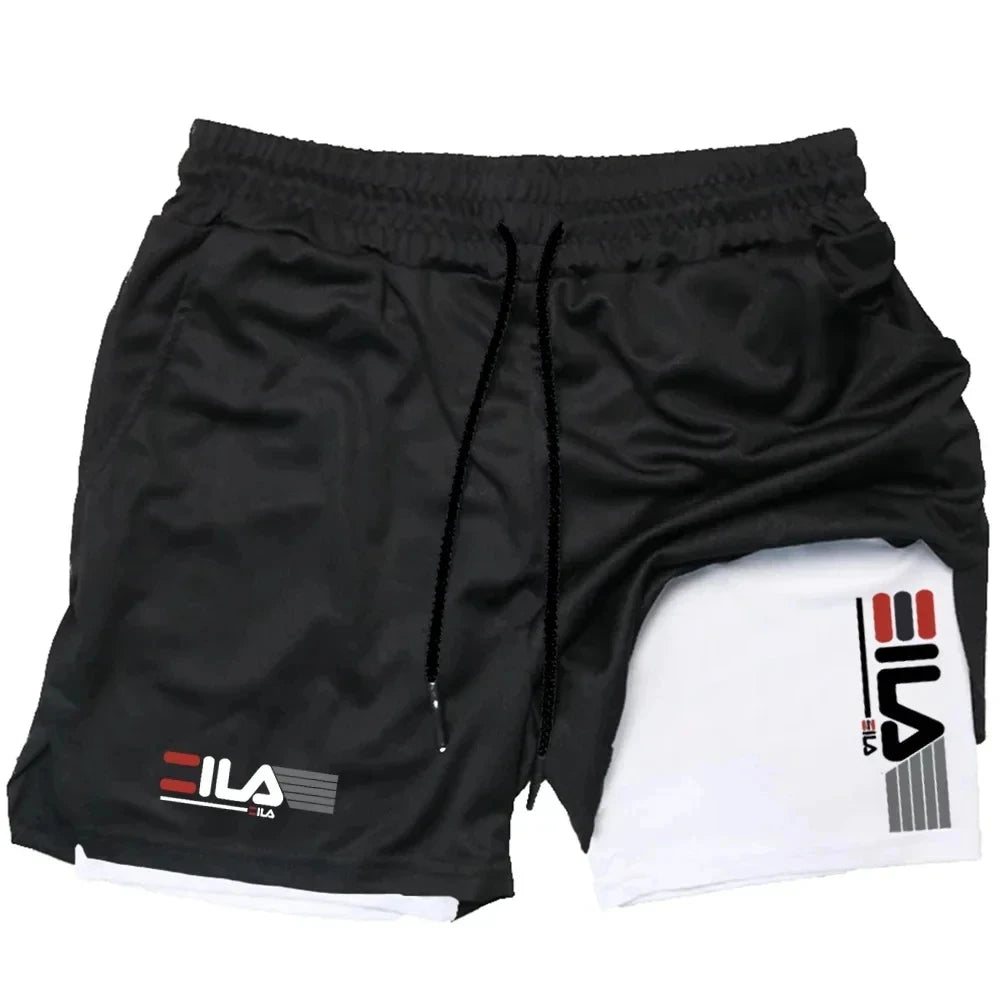 Men's sports shorts double layer two-in-one quick-drying breathable casual shorts summer running sportswear pants M-3XL