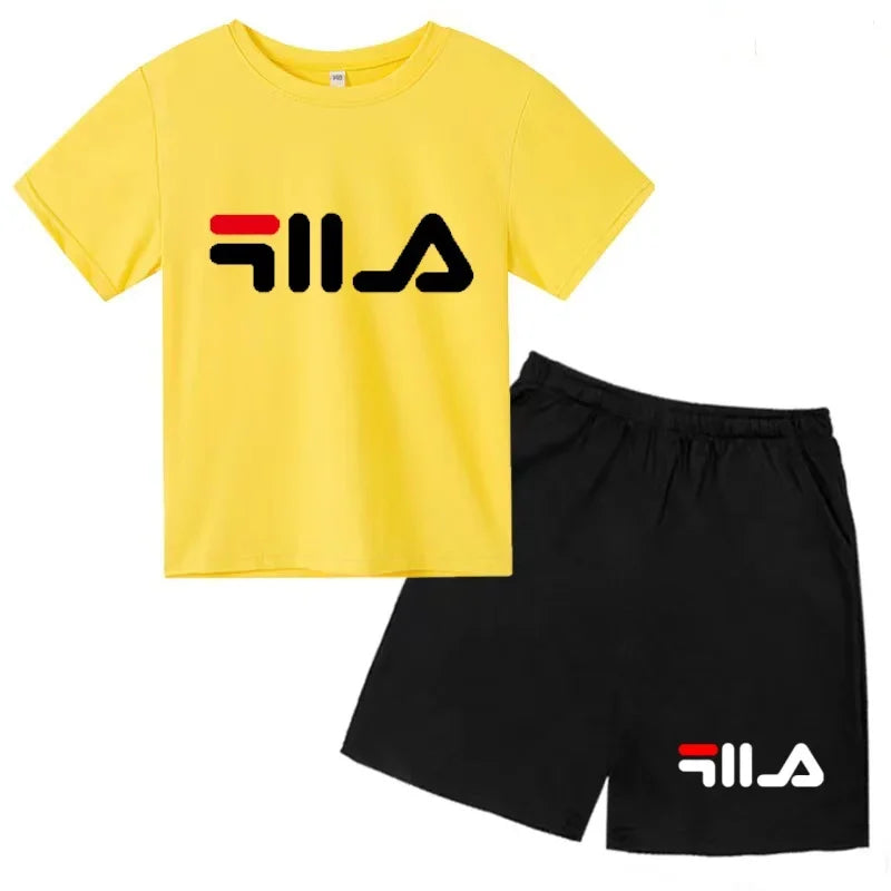Summer Kids Letter Print 2PCS Outfits Casual Short Sleeve T-Shirt & Shorts Set Sports Tracksuit for Boys Girls 3-12Y