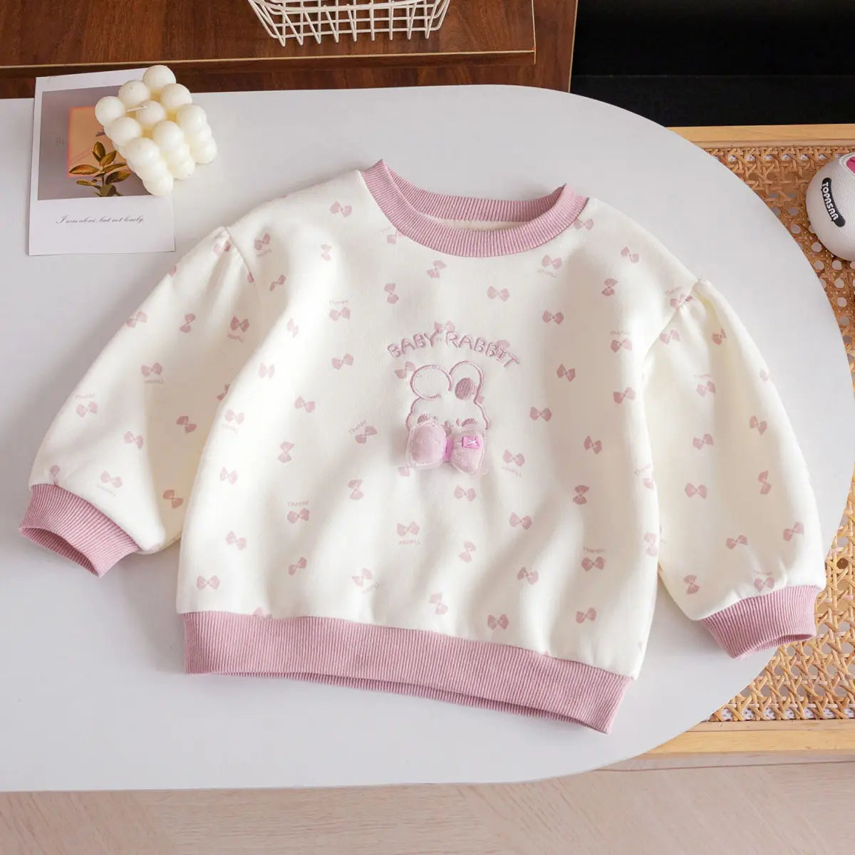 Korean Style Children's Clothing Girl's Sweatshirt Winter New Fashion Kids Cartoon Rabbiet3D Bow Sweatshirt Spring Autumn Top