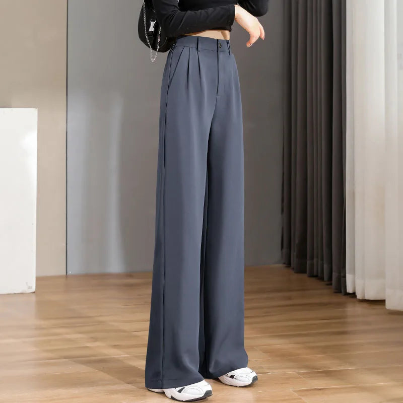 Women'S Loose Spring Summer 2025 New High Waist Wide Legs Slim Casual Trousers Korean Fashion Trend Female Suit Straight Pants