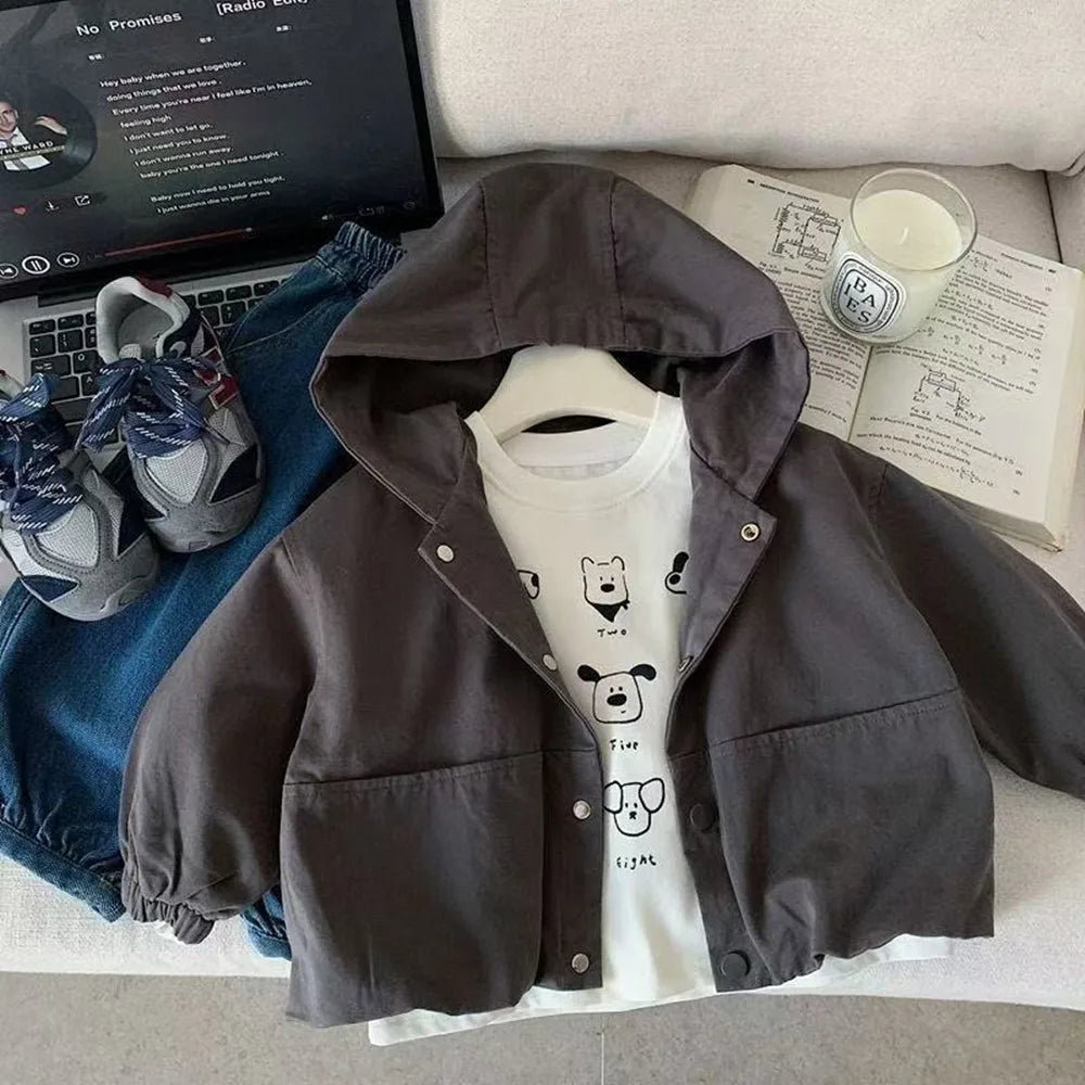 Kids Hooded Jacket Spring and Autumn Boys Fashionable Casual Versatile Toddler Spring Top Baby Jacket