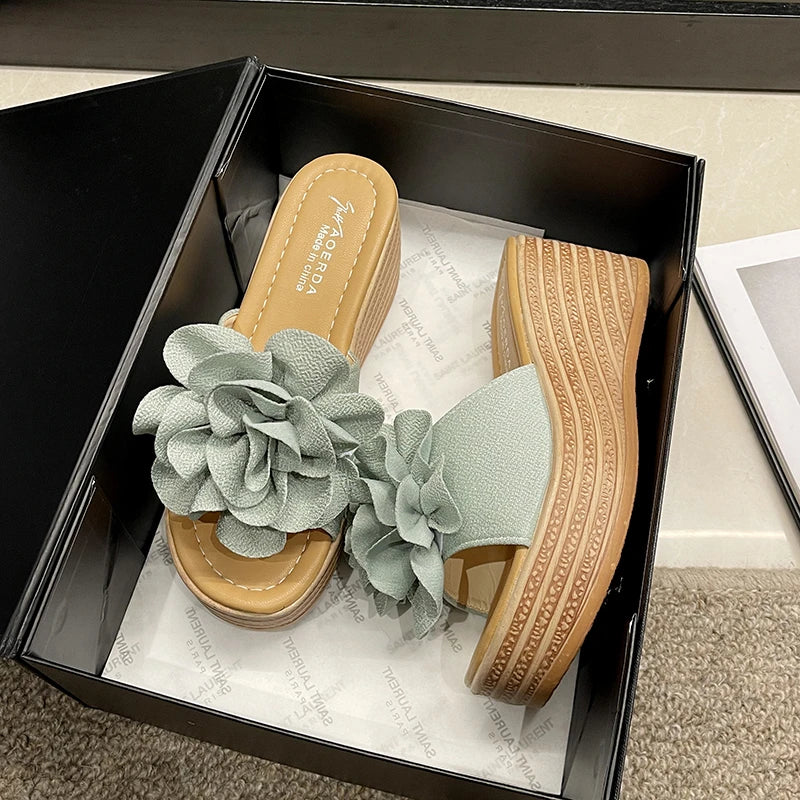 Women Wedges Sandals 2026 New Summer Women Slip on High-heeled Fashion Woman Shoes Comfortable Flower Outdoor Platform Sandals