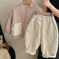 Children's Clothing Double-sided Jacket Autumn and Winter New Baby Pink and White Spliced Stand Up Collar Cotton Jacket Set
