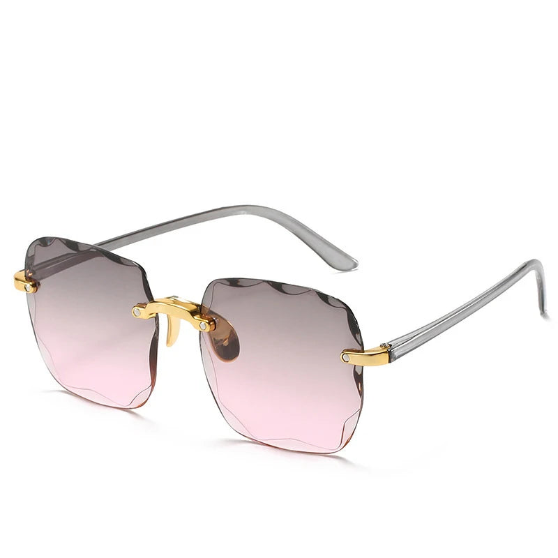 Sunglasses For Women ladies Rimless Sun glasses Diamond cutting Lens Brand Designer Ocean Shades Vintage female glasses eyewear