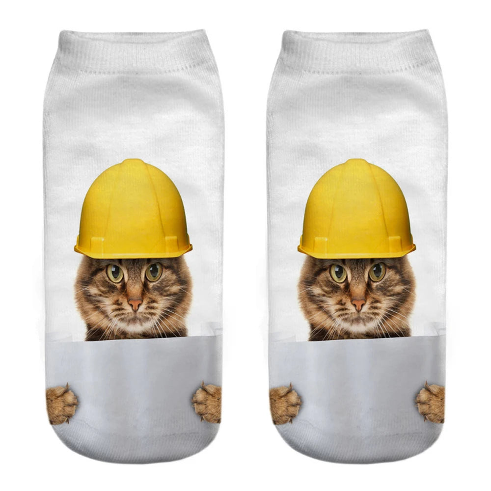 New Women Hot Sell 3D Printed Cool Fashion Funny Cats Cosplay Daily Life Story Socks Short Socks Art Novelty Xmas Gift Dropship