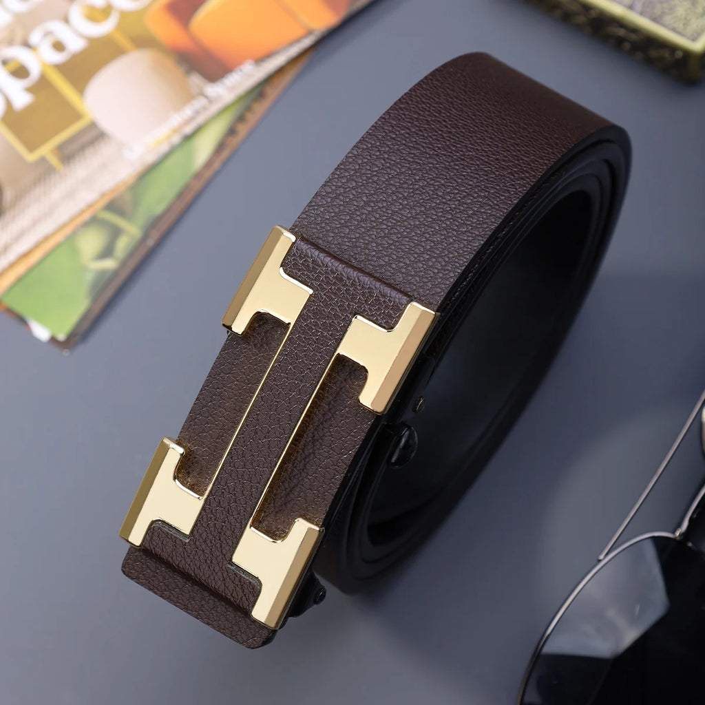 Men's Fashionable Work Business Belt with Metal Automatic Buckle Durable Daily Use Perfect Gift Choice