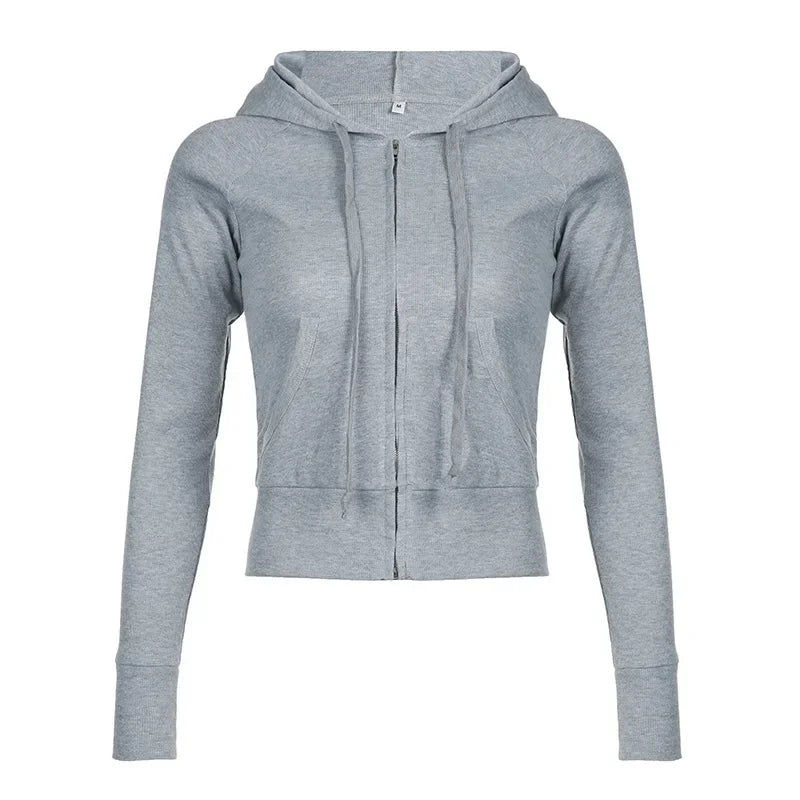 Casual Streetwear Basic Hooded Pockets Sweatshirt Tracksuit Solid Long Sleeve Hoodies Women 2025 Autumn Spring Fashion