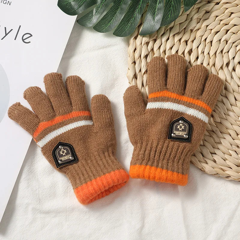 Winter Children's Gloves Kids Double Inner Wool Boys Gilrs Cold-Proof Soft Warm Thick Autumn Elastic Travel Knitted Gloves