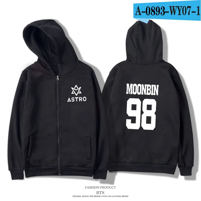 Kpop ASTRO STAR Group Printed Hoodies Moletom Harajuku Sweatshirt Casual Zipper Hoodie Streetwear Jacket Men/Women Clothing