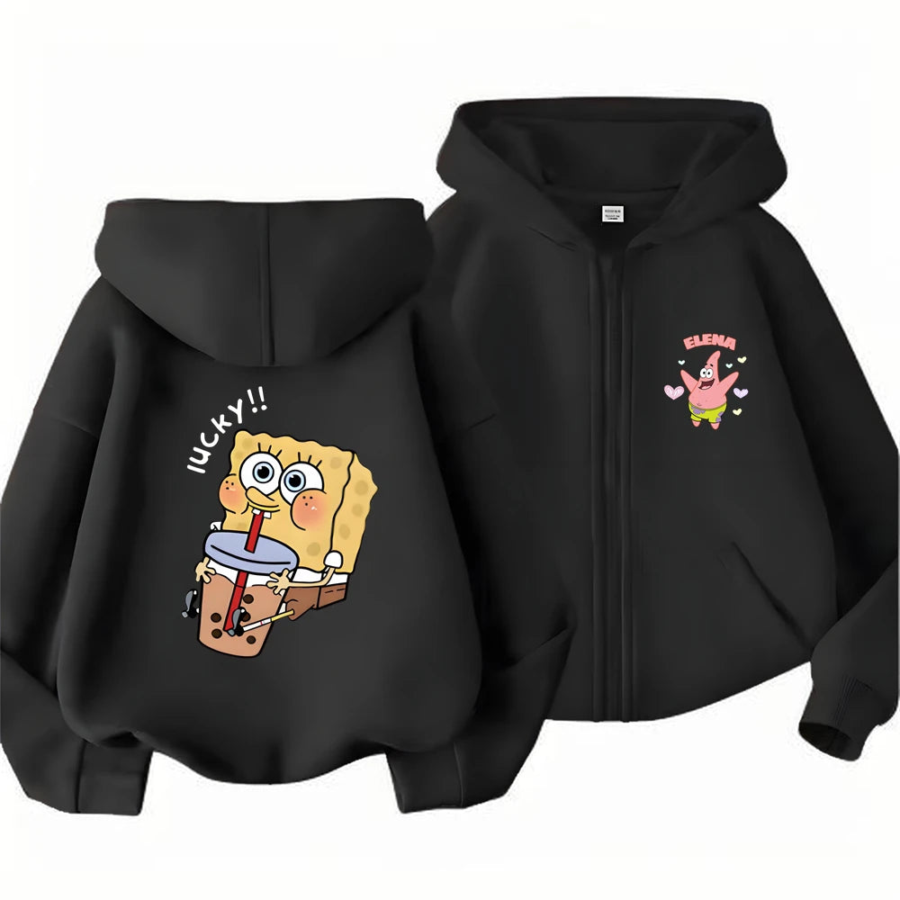 Hoodies Coat SpongeBob SquarePants Children gifts Zipper style Girls Boys Age 3-12 Kids Fashion black Pink fashion Sweatshirt