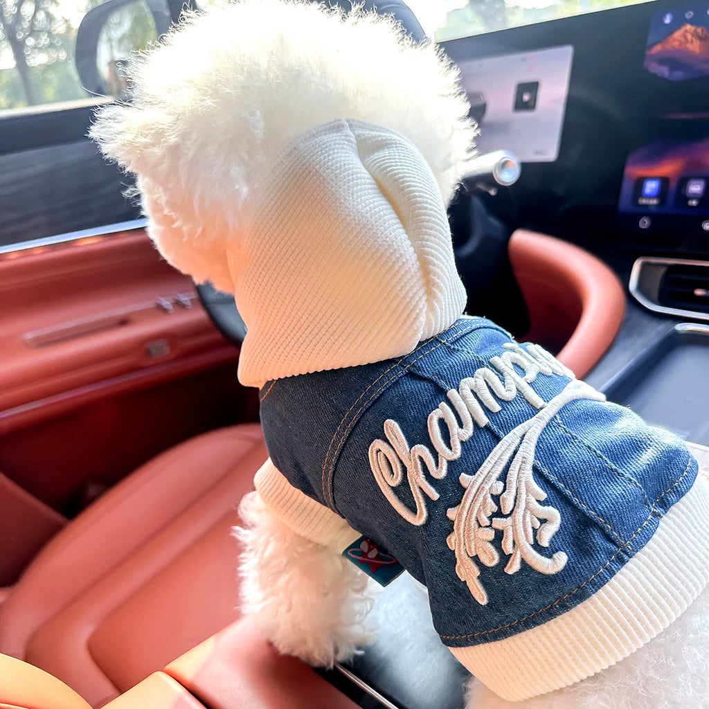 Pet Clothes Dog Cat Cat Out Handsome Cute Comfortable Champion Embroidered Blue Coat Hoodie