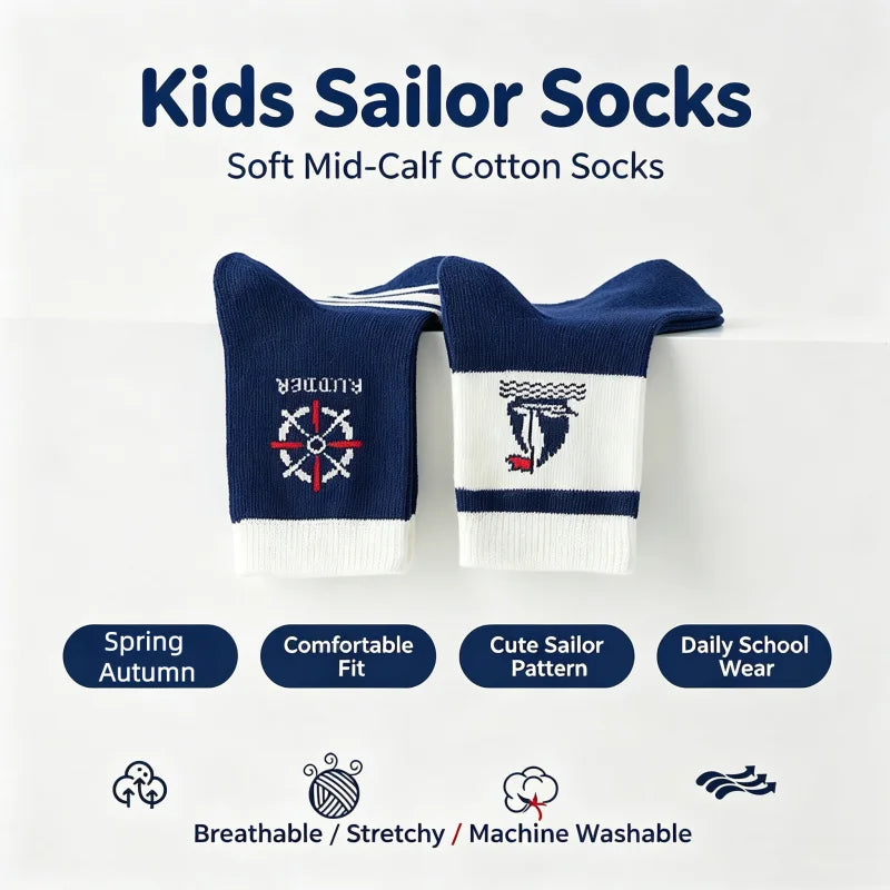 Captain Baby Socks Spring Summer Cotton Socks Kids Boys Calf-length Striped Socks Children's  Sport Socks 5 Pairs