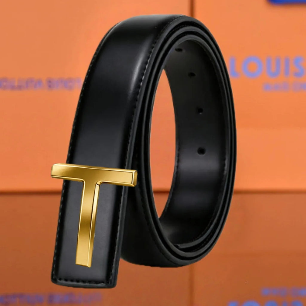Men Business Dress Belt, Stylish Letter T Metal Buckle Adjustable Waist Strap For Jeans Formal Daily Outfit