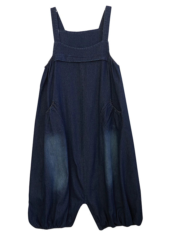 Loose Fit Denim Overalls Women's Summer 2026 Faion plus Size Lantern Leg One-Piece Pants High Waist Long Trousers