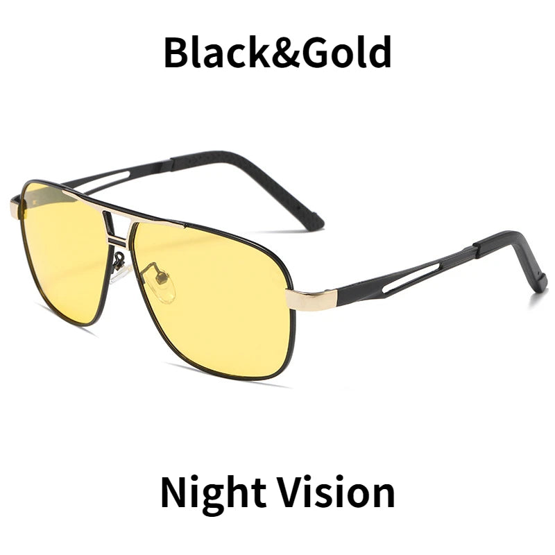 Night Vision Driving Glasses for Men Fashion Double Beams Sunglasses Male Metal Frame Day and Night Polarized Googles UV400